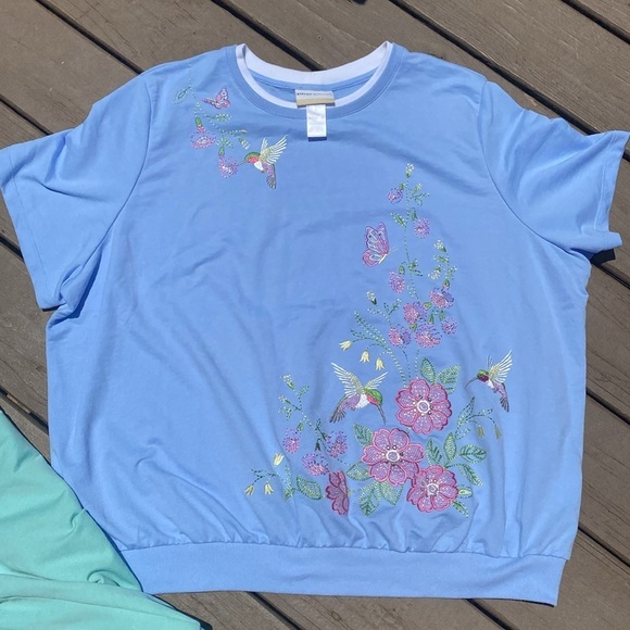 2 Alfred Dunner Embroidered Short Sleeve Knit Tops 3X Cottagecore - Picture 3 of 13